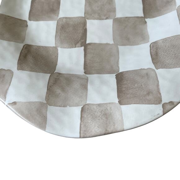 Chic Taupe & White Checkered Melamine Large Serving Platter 13X18 Oval NEW - Picture 6 of 9